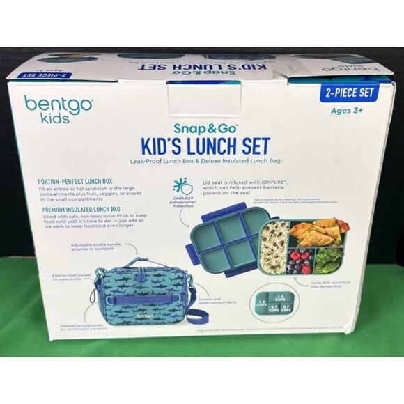 Bentgo Snap & Go Kid’s Lunch Set Shark Leak Proof Box & Deluxe Insulated Bag - Picture 2 of 7